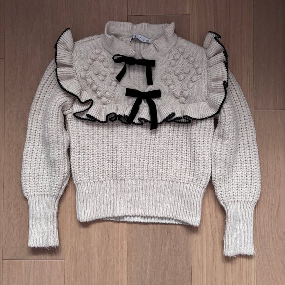 Zara Cozy Ruffle and Bows Sweater in Cream - Picture 6 of 11